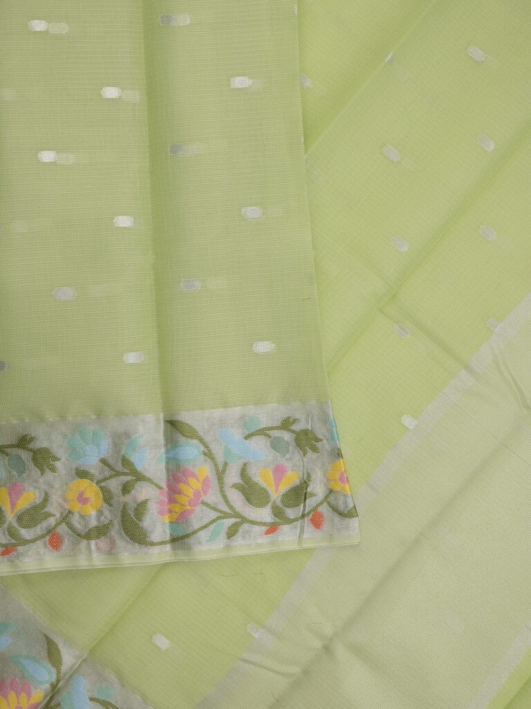 Kota fancy sarees in pastel green color allover motifs with zari border and matching blouse