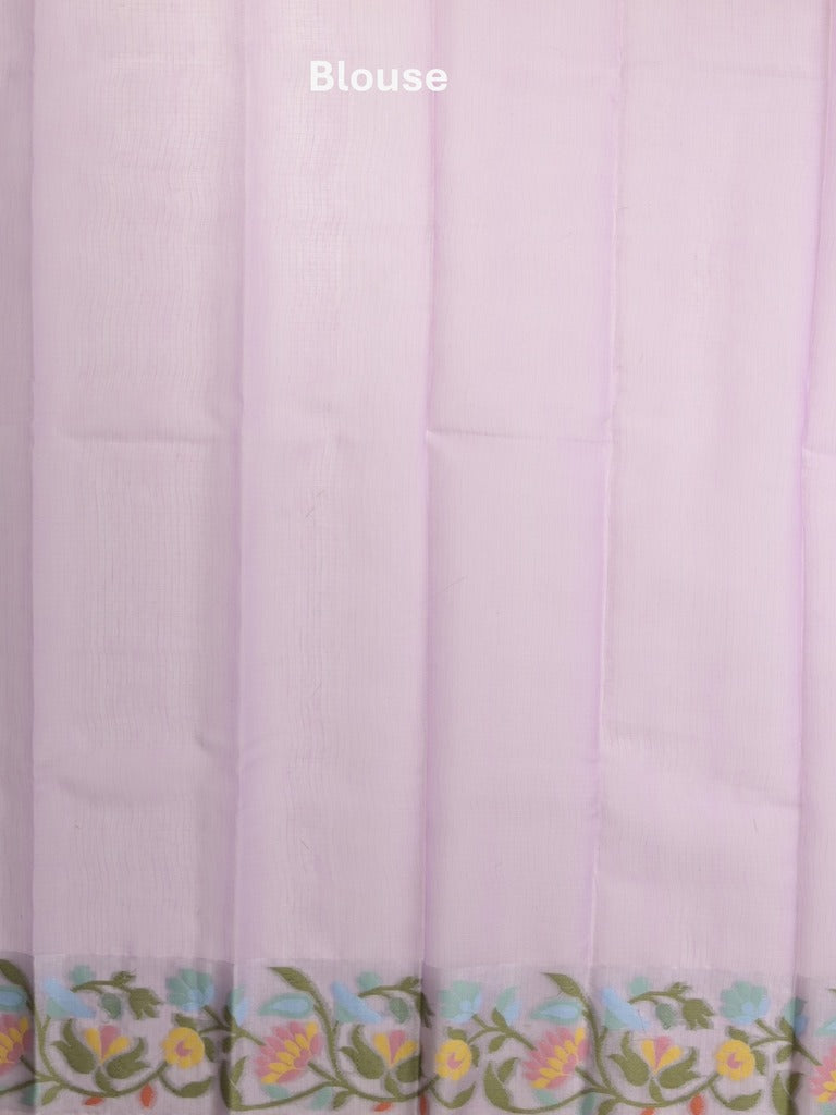 Kota fancy sarees in lavender color allover motifs with zari border and matching blouse