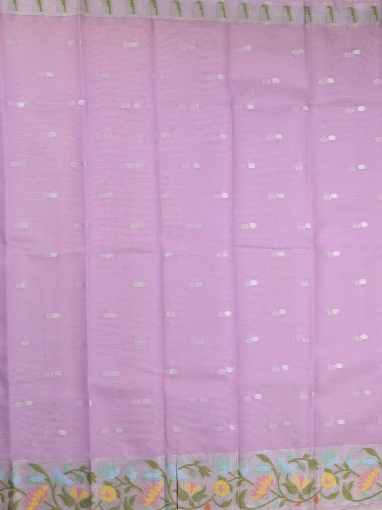 Kota fancy sarees in lavender color allover motifs with zari border and matching blouse