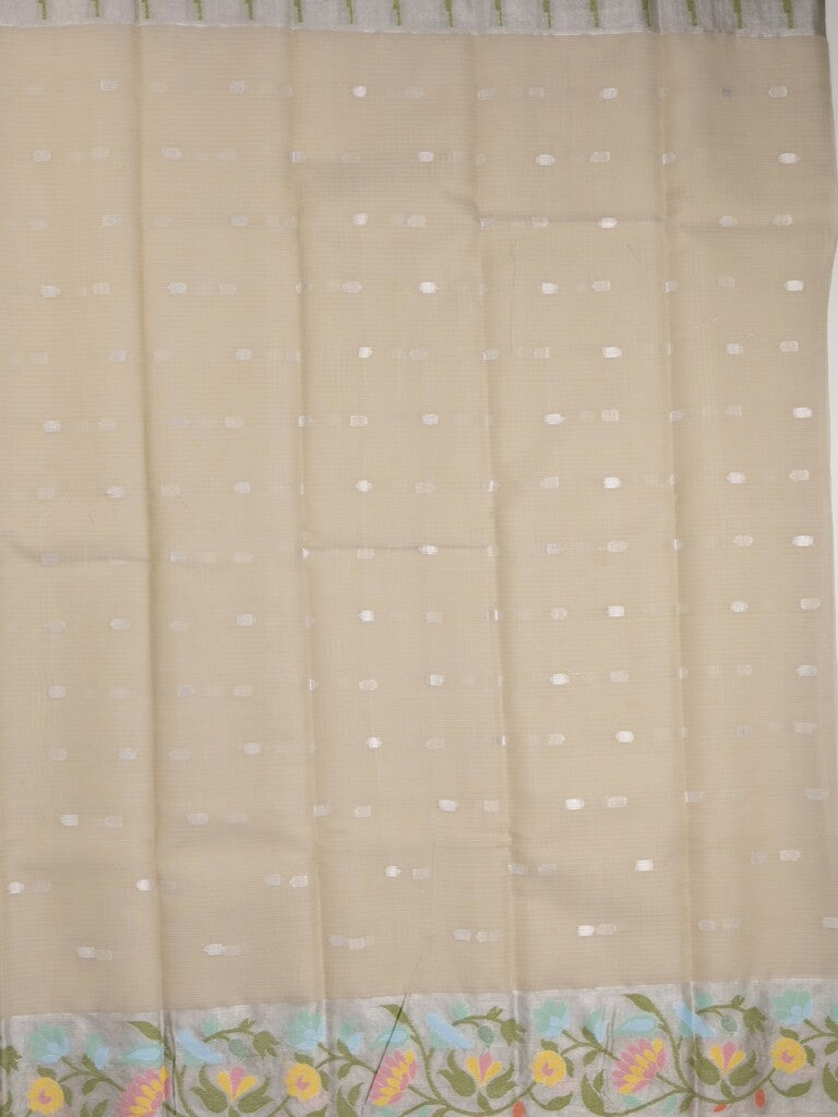 Kota fancy sarees in light beige color allover motifs with zari border and matching blouse