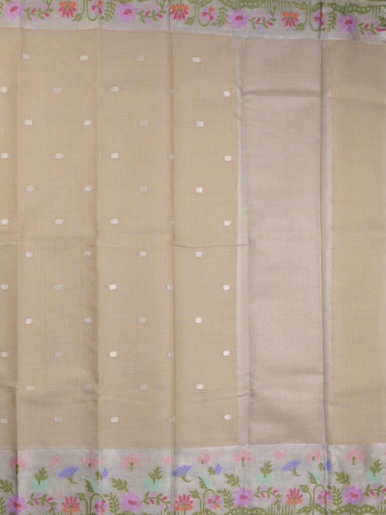 Kota fancy sarees in light beige color allover motifs with zari border and matching blouse