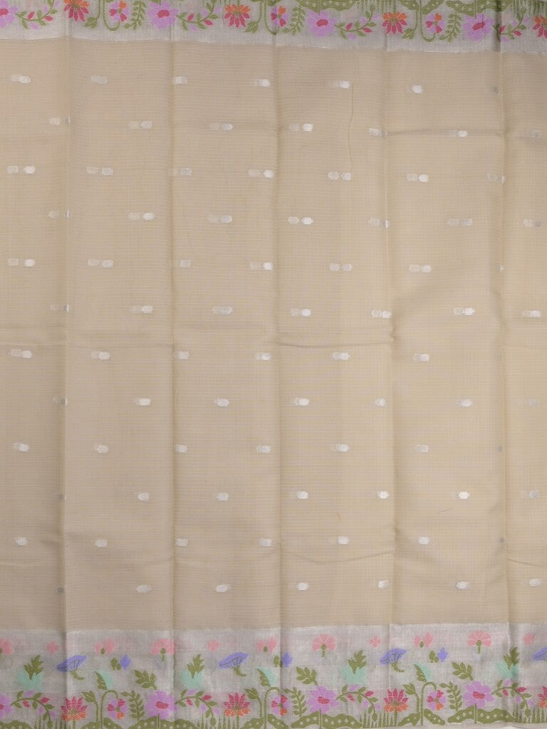 Kota fancy sarees in light beige color allover motifs with zari border and matching blouse