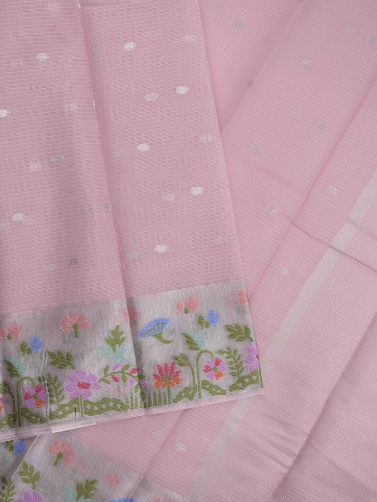 Kota fancy sarees in pastel purple color allover motifs with zari border and matching blouse