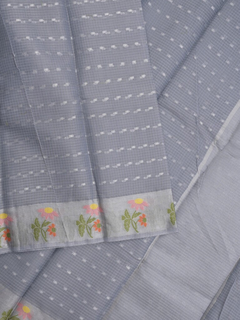 Kota fancy sarees in bluish grey color allover motifs with zari border and matching blouse