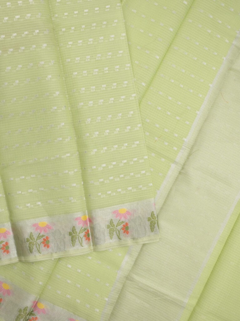 Kota fancy sarees in pastel green color allover motifs with zari border and matching blouse