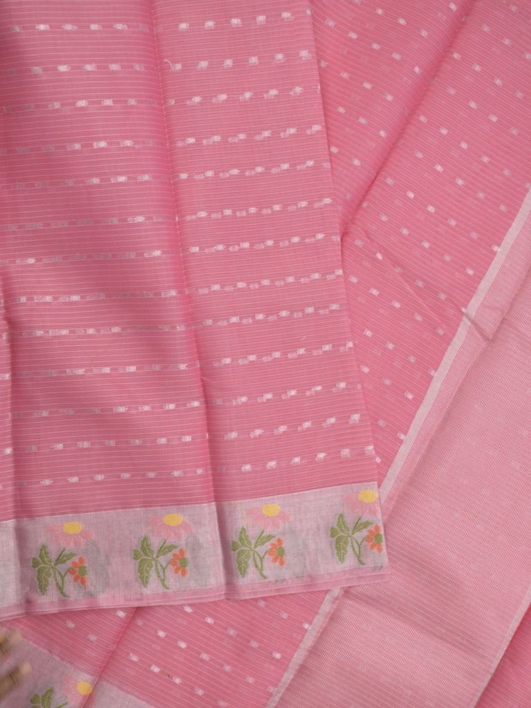 Kota fancy sarees in baby pink color allover motifs with zari border and matching blouse