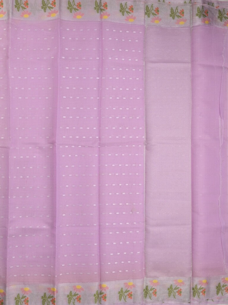 Kota fancy sarees in lavender color allover motifs with zari border and matching blouse