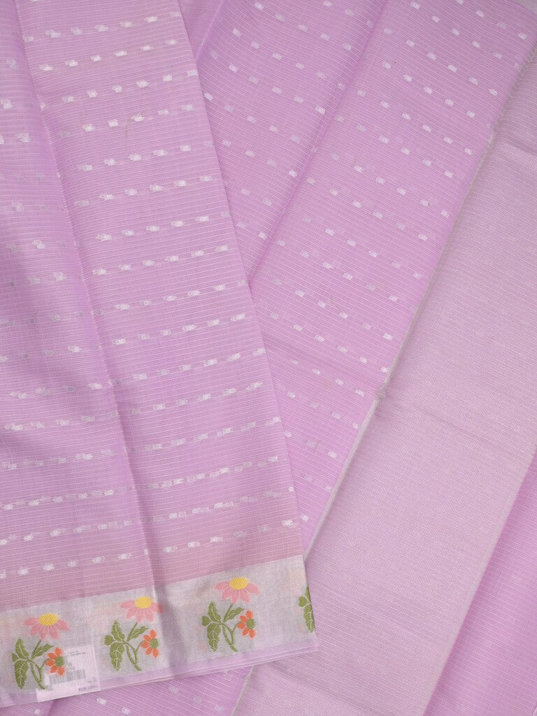 Kota fancy sarees in lavender color allover motifs with zari border and matching blouse