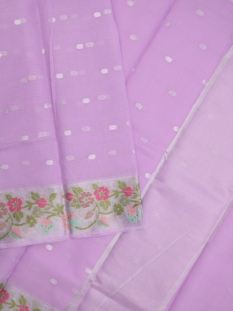Kota fancy sarees in lavender color allover motifs with zari border and matching blouse