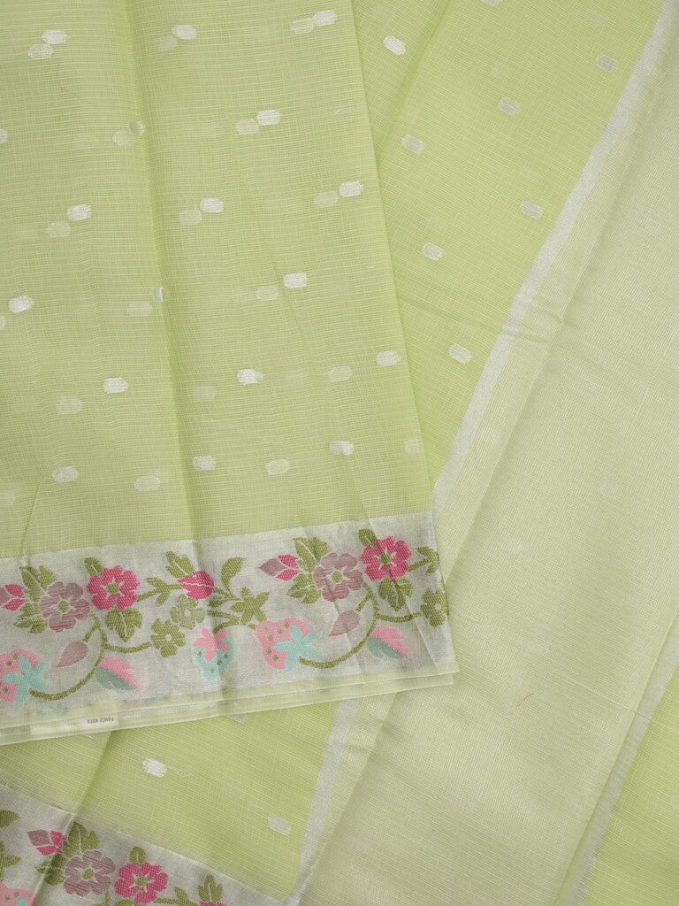 Kota fancy sarees in pastel green color allover motifs with zari border and matching blouse