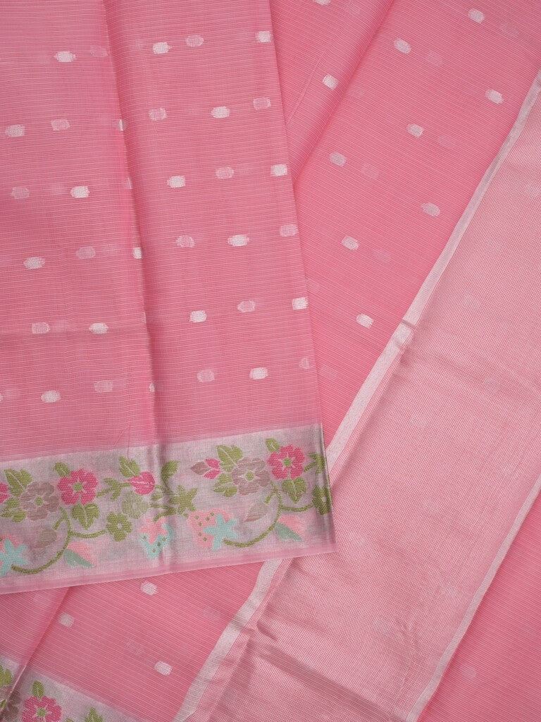Kota fancy sarees in light pink color allover motifs with zari border and matching blouse