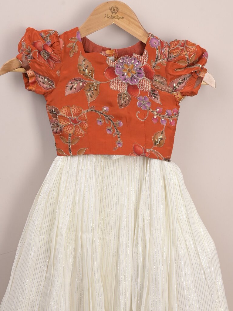 Designer lehengas for kids | white & orange | festive & party wear | 3-4 years