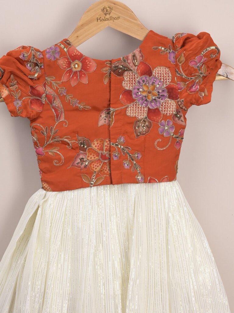 Designer lehengas for kids | white & orange | festive & party wear | 3-4 years