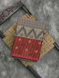 Dhaka cotton saree in grey color with contrast border and contrast pallu