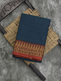Dhaka cotton saree in peacock blue color with contrast pallu and attached blouse
