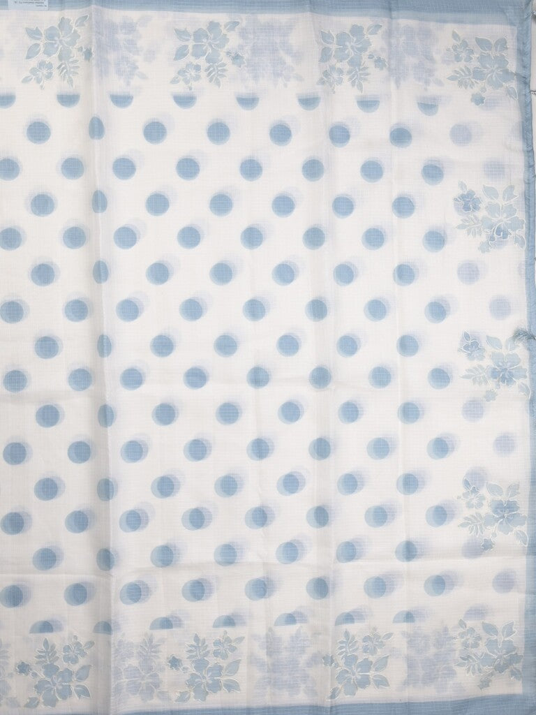Kota fancy saree in white color allover motifs with running pallu and matching blouse