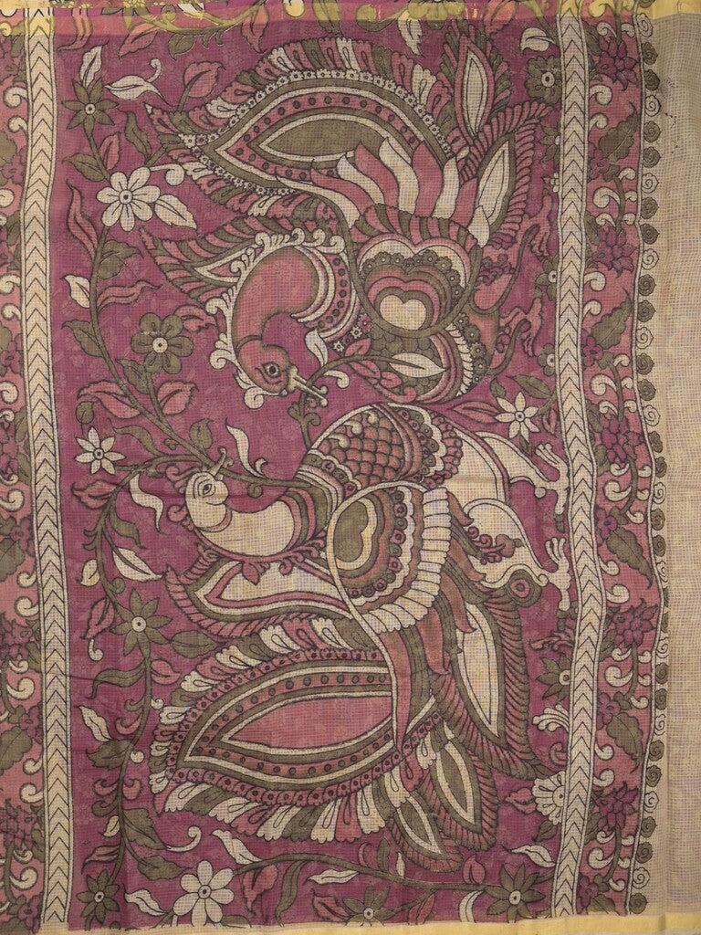 Kota cotton printed saree in cream color with contrast pallu and matching blouse