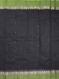 Bengali cotton saree in black color allover motifs with contrast border and stripes pallu
