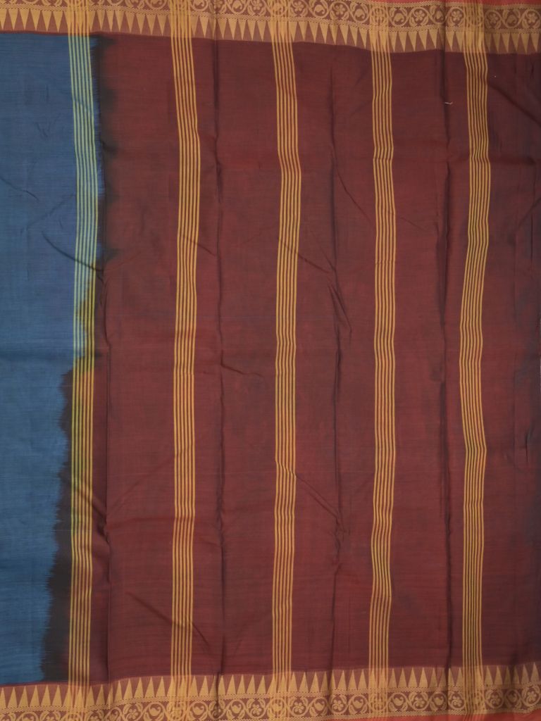 Dhaka cotton saree in peacock blue color with contrast pallu and attached blouse