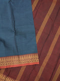 Dhaka cotton saree in peacock blue color with contrast pallu and attached blouse
