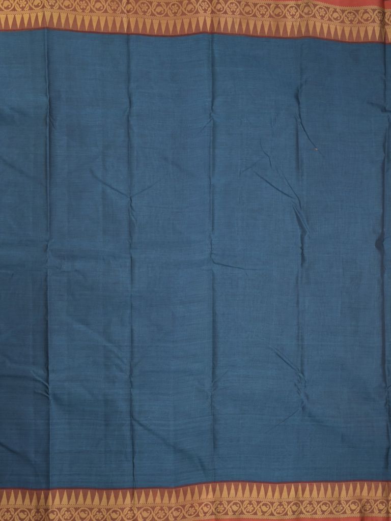 Dhaka cotton saree in peacock blue color with contrast pallu and attached blouse