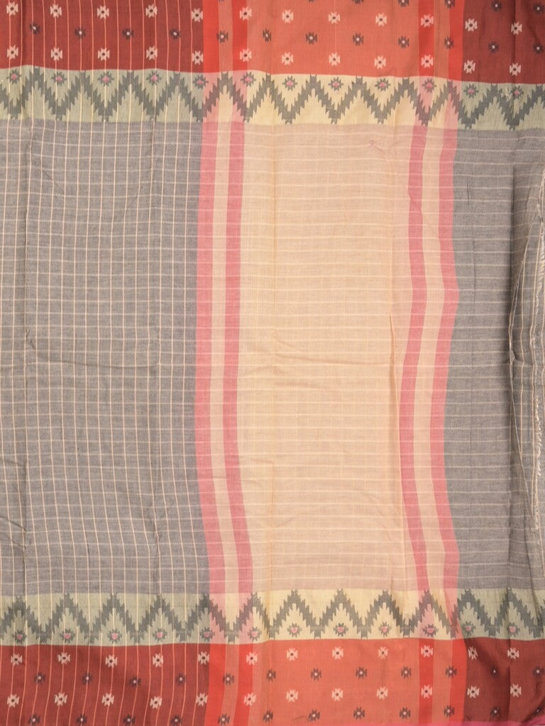 Dhaka cotton saree in grey color with contrast border and contrast pallu