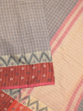 Dhaka cotton saree in grey color with contrast border and contrast pallu