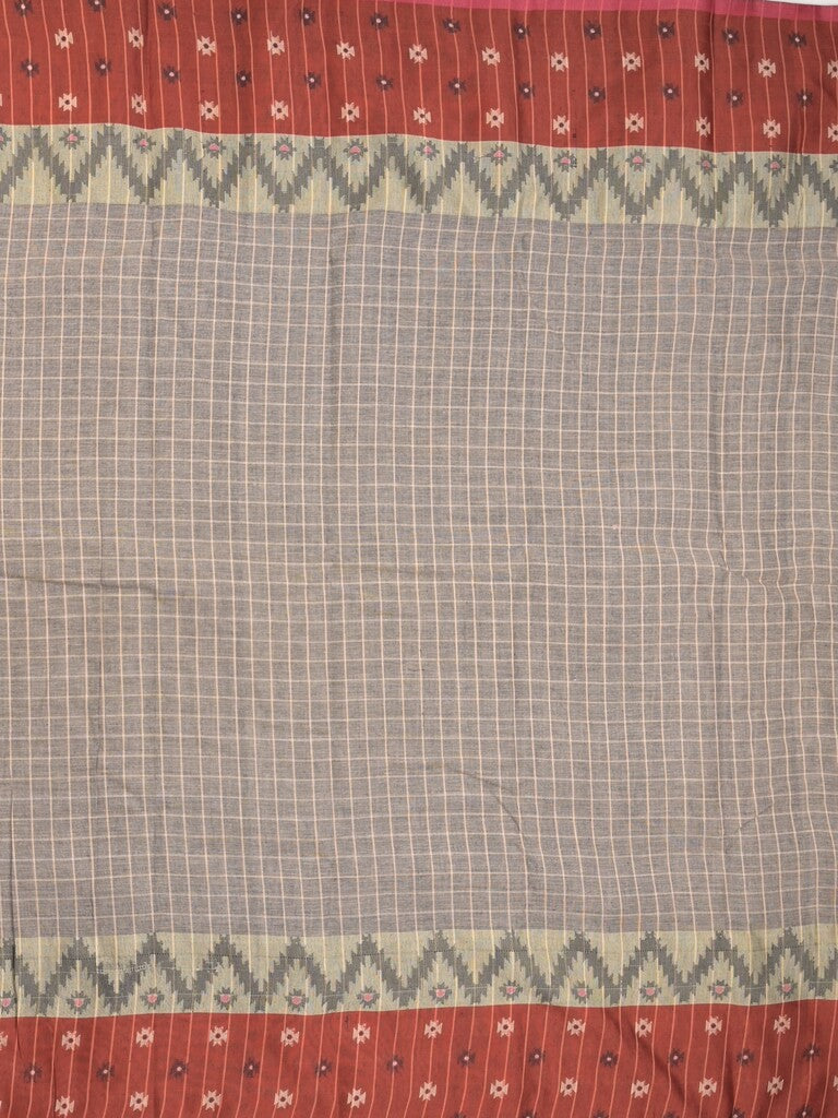 Dhaka cotton saree in grey color with contrast border and contrast pallu