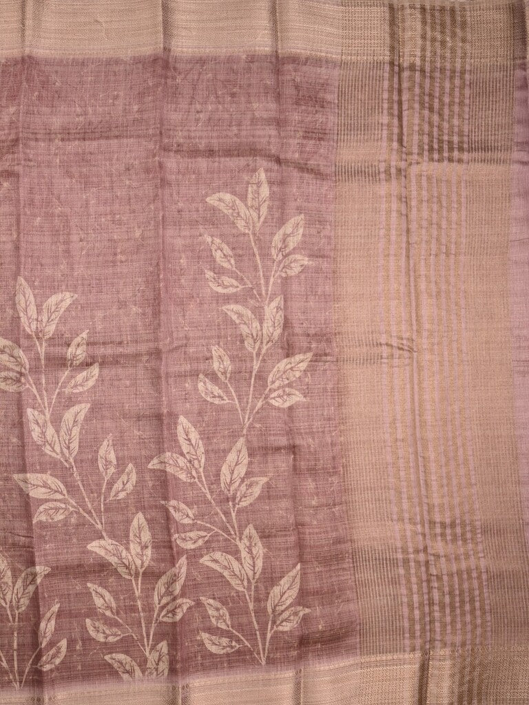 Jute tissue fancy saree brownish pink color allover prints & zari border with short pallu and plain blouse