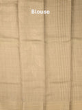 Jute tissue fancy saree olive green color allover prints & zari border with short pallu and plain blouse
