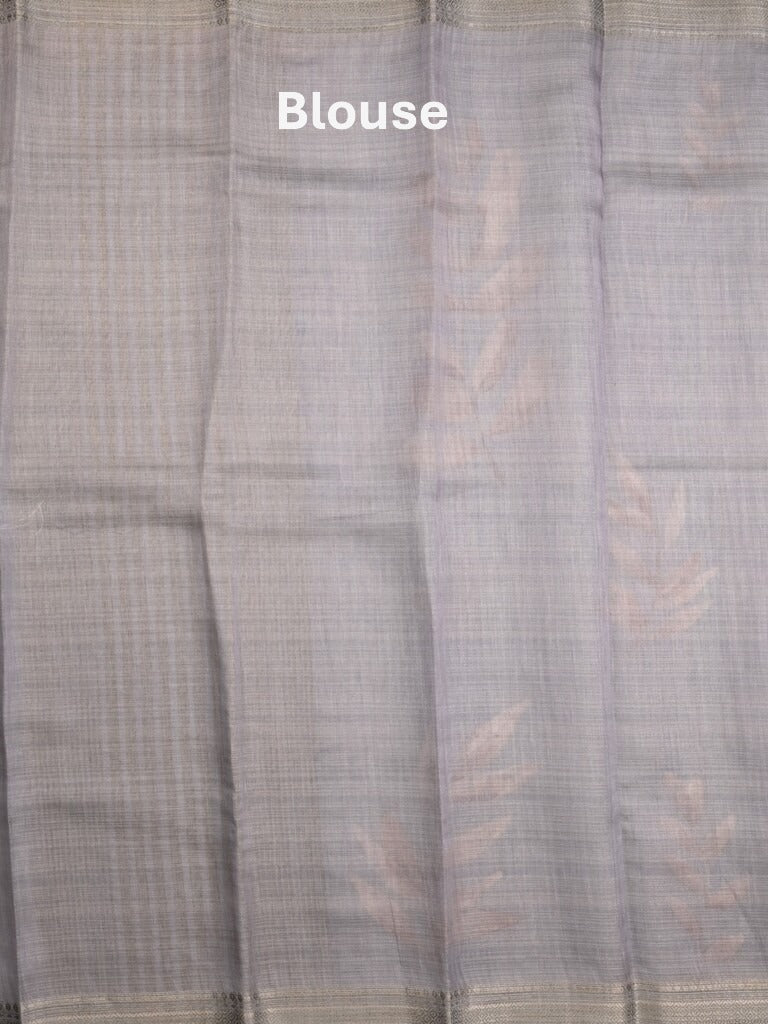 Jute tissue fancy saree grey color allover prints & zari border with short pallu and plain blouse