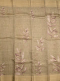Jute tissue fancy saree snuff color allover prints & zari border with short pallu and plain blouse