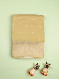 Tabby silk fancy saree beige color allover zari motifs & zari border with rich pallu and plain blouse