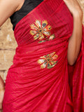 Red color Bhagalpur one minute fancy saree with allover prints and contrast pallu and blouse