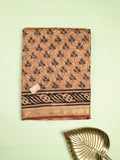 Maheshwari fancy saree light brown color allover prints & zari border with printed pallu and printed blouse