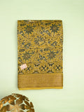 Maheshwari fancy saree mustard yellow color allover prints & zari border with printed pallu and printed blouse