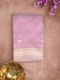 Tissue crush fancy saree purple color allover motifs & zari border with short zari pallu and tissue blouse