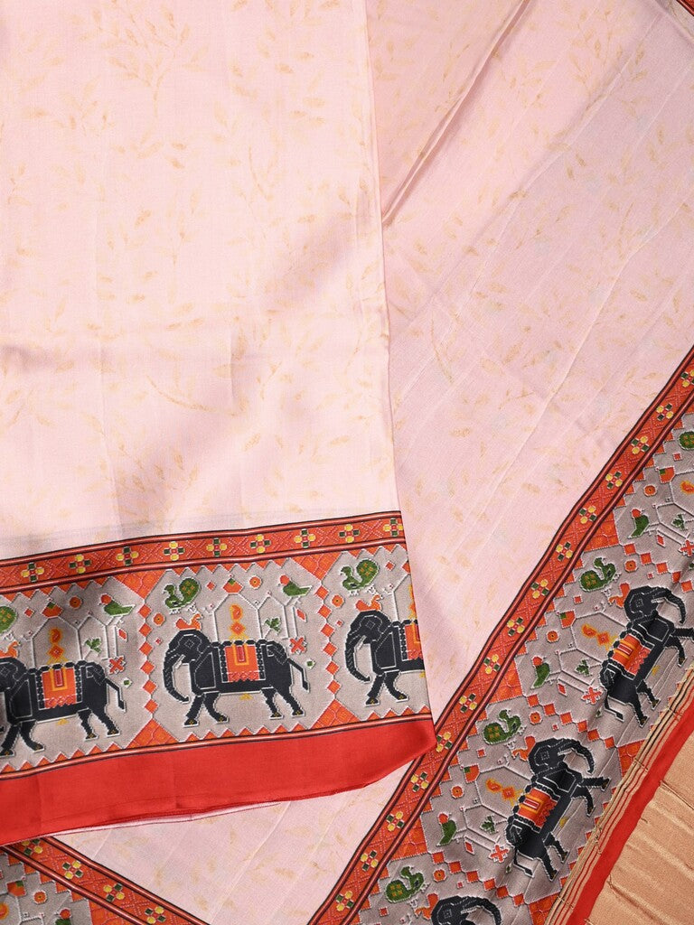 Mashroo silk fancy saree light baby pink color allover prints & contrast border with short zari pallu and printed blouse