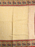 Mashroo silk fancy saree cream color allover prints & contrast border with short zari pallu and printed blouse