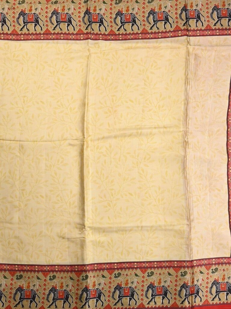 Mashroo silk fancy saree cream color allover prints & contrast border with short zari pallu and printed blouse