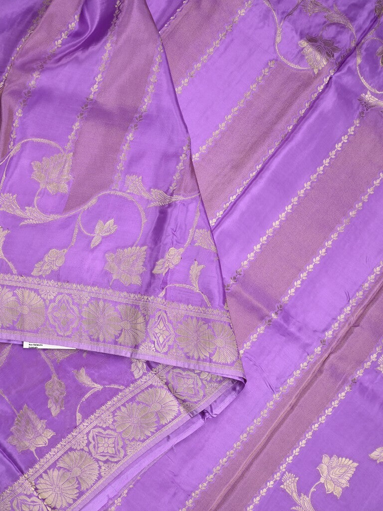 Tabby silk fancy saree purple color allover zari weaves & zari border with weaving pallu and plain blouse