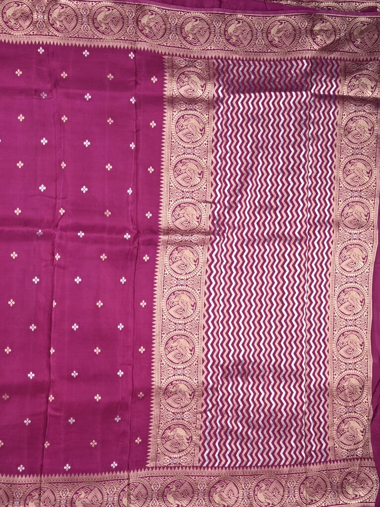 Tabby silk fancy saree magenta color allover zari motifs & zari border with rich pallu and plain blouse