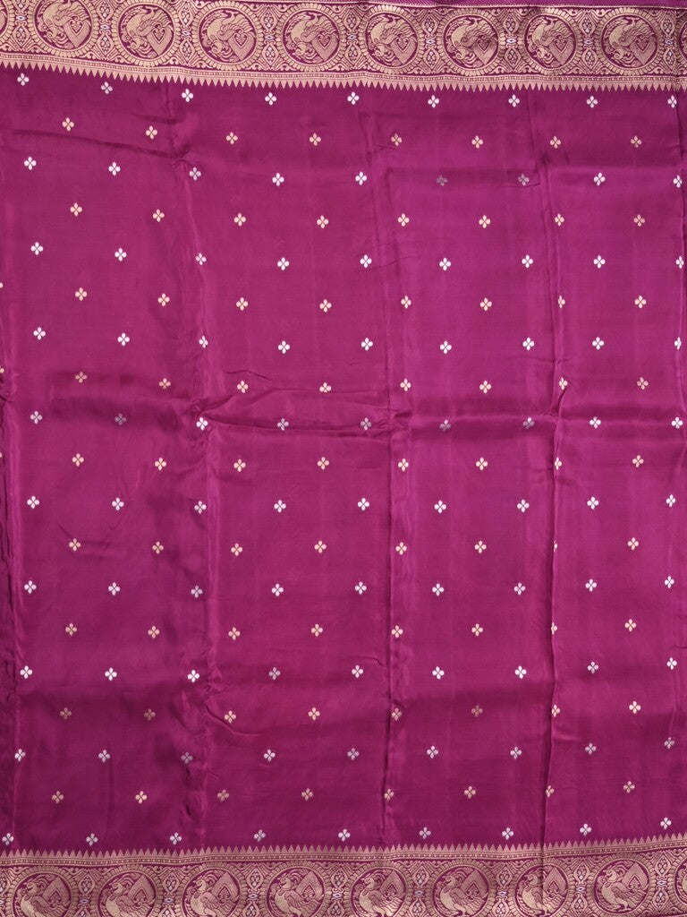 Tabby silk fancy saree magenta color allover zari motifs & zari border with rich pallu and plain blouse