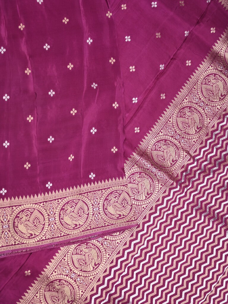 Tabby silk fancy saree magenta color allover zari motifs & zari border with rich pallu and plain blouse