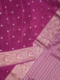 Tabby silk fancy saree magenta color allover zari motifs & zari border with rich pallu and plain blouse