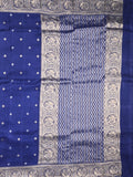 Tabby silk fancy saree royal blue color allover zari motifs & zari border with rich pallu and plain blouse