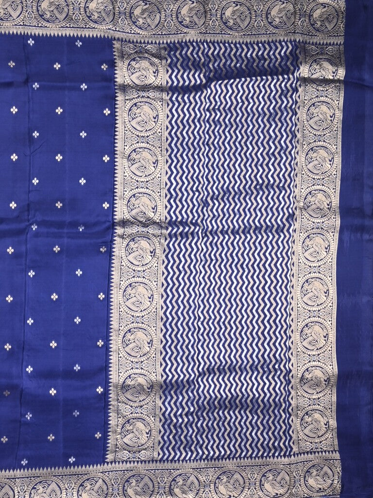 Tabby silk fancy saree royal blue color allover zari motifs & zari border with rich pallu and plain blouse