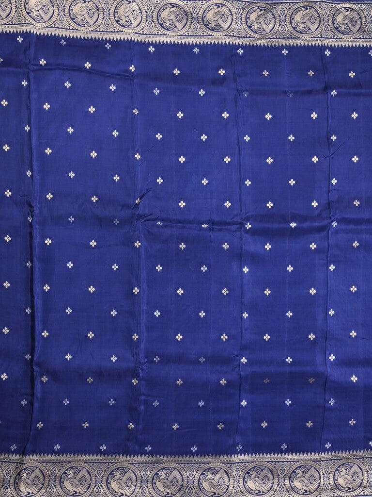 Tabby silk fancy saree royal blue color allover zari motifs & zari border with rich pallu and plain blouse