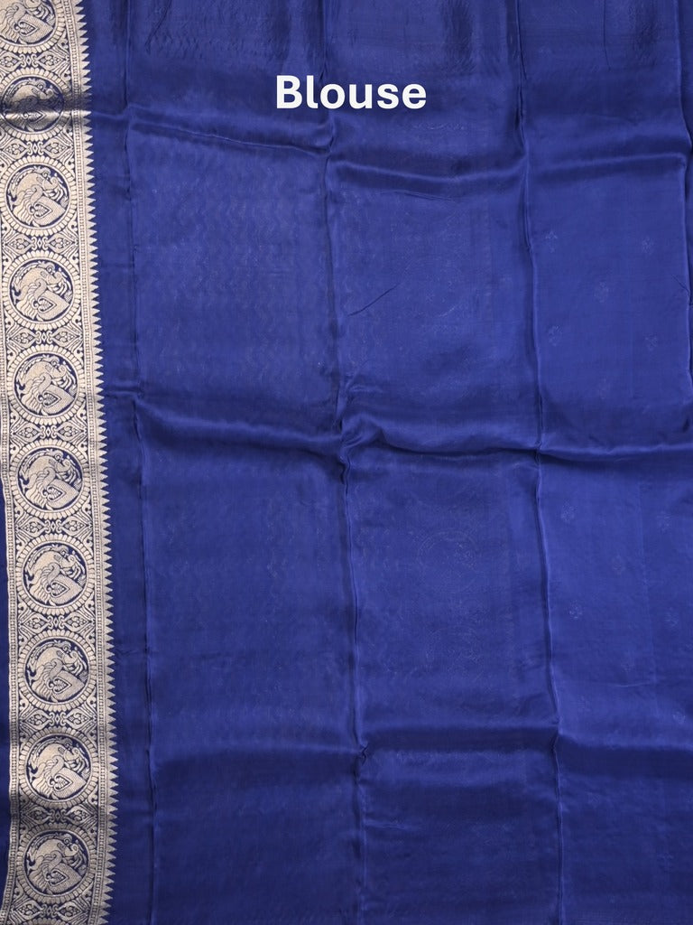 Tabby silk fancy saree royal blue color allover zari motifs & zari border with rich pallu and plain blouse