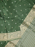 Tabby silk fancy saree bottle green color allover zari motifs & zari border with rich pallu and plain blouse